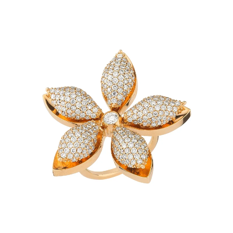 Ladies retro floral band ring -APPLE SEED GOLD DIAMOND RING