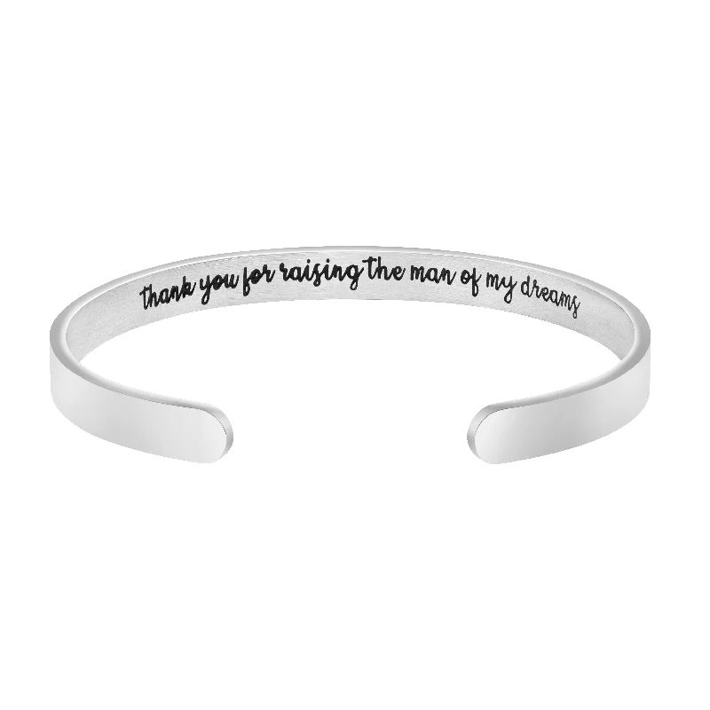 Ladies elegant topaz bangle bracelets -Thank You for Raising the Man of My Dreams Hidden Message Cuff Bracelet