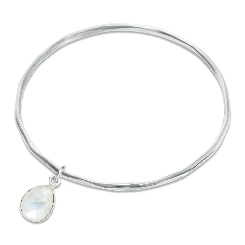 Ladies delicate ruby wrap bracelets -White Quartz Charm Bangle | Silver - April