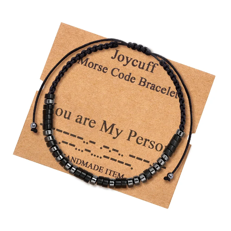 Ladies elegant lapis charm bracelets -You're My Person Obsidian Morse Code Bracelet Secret Message Gift for Her