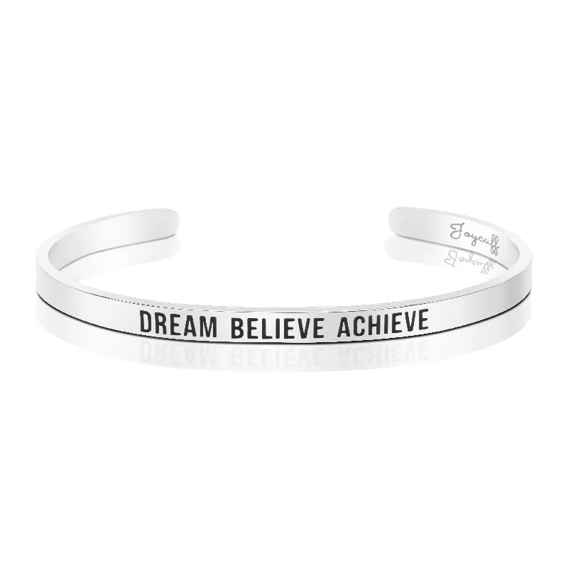 Ladies minimalist onyx bracelets -Dream Believe Achieve Mantra Bracelet Class of 2020 Gift for Daughter Inspirational Cuff Bangle