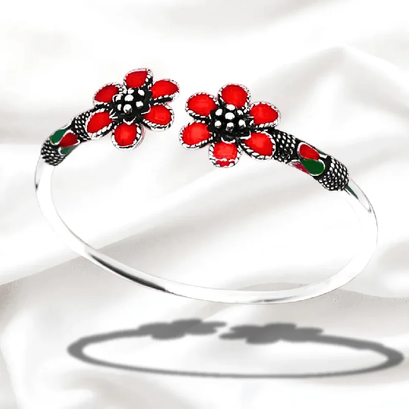 Ladies minimalist pearl bangle bracelets -Red Flower Bracelet/92.5