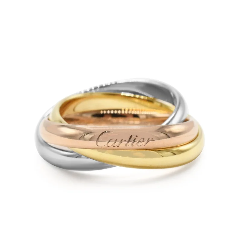 Ladies minimalist silver band ring -Cartier Trinity Ring, Medium Model Size 55 - 18ct Three Colour Gold