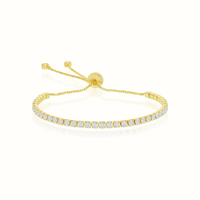 Ladies shimmering onyx cuff bracelets -Women's Vermeil Diamond Adjustable Tennis Bracelet