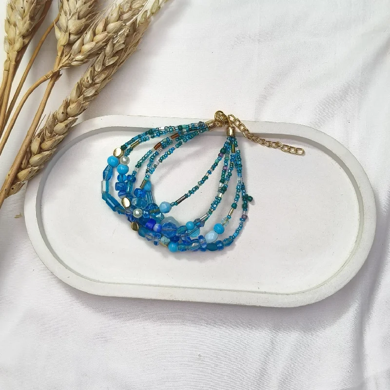 Ladies unique boho wrap bracelets -TFC Sky Blue Bead Gold Plated Bracelet