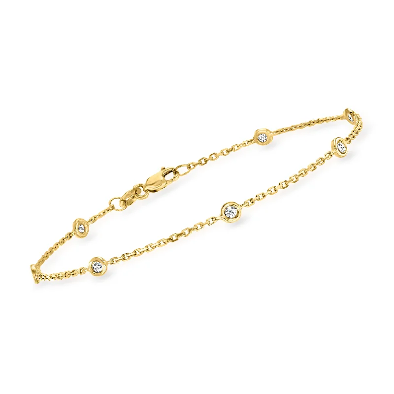 Trendy gold petal cuff bracelets -Ross-Simons Bezel-Set Diamond Station Bracelet in 14kt Yellow Gold