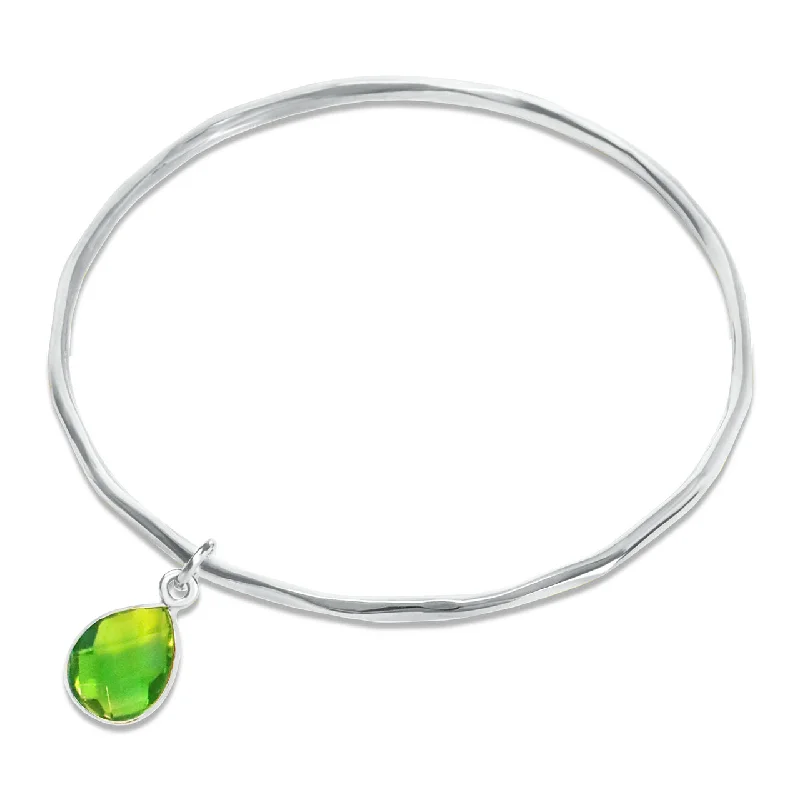 Trendy boho quartz bracelets -Peridot Charm Bangle | Silver - August