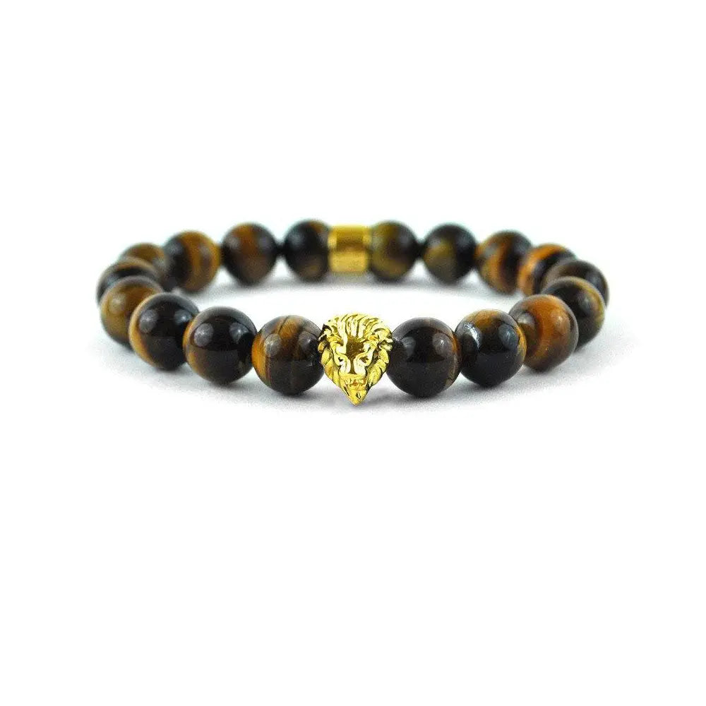 Ladies elegant peridot cuff bracelets -Tiger Eye Lion Head Beaded Bracelet