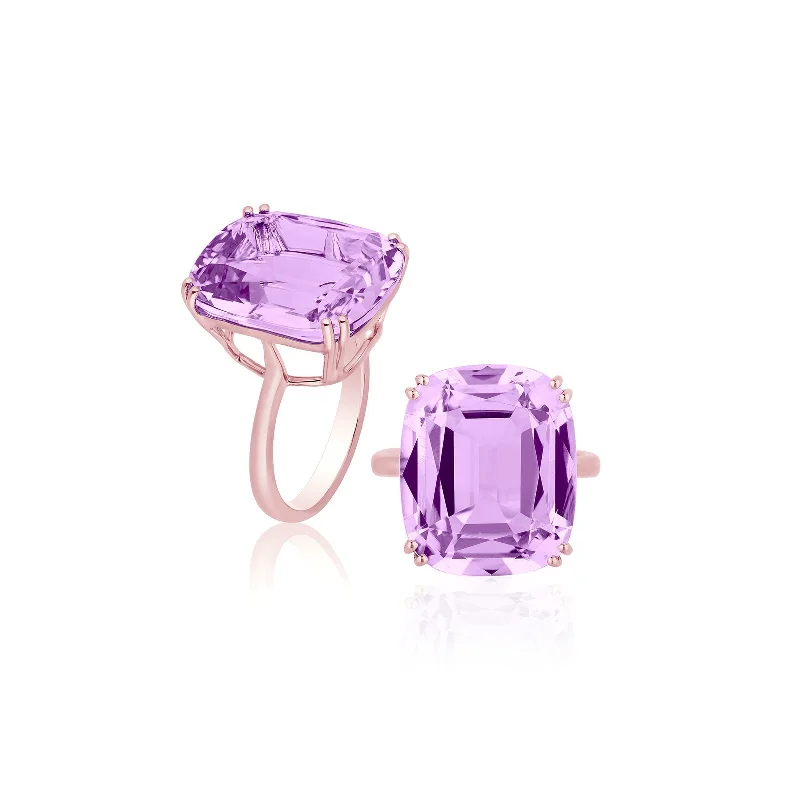 Trendy gemstone stackable ring for ladies -Lavender Amethyst Cushion Ring