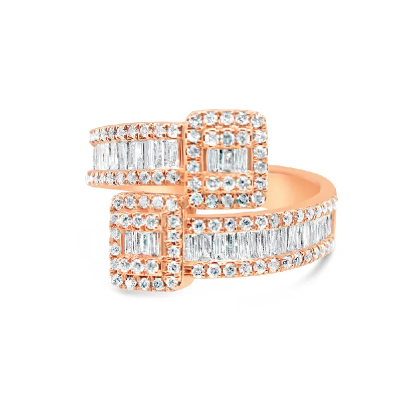 Modern silver knot ring for women -Gold Cocktail Round and Baguette Diamond Ring | 14K | 1.53CTW