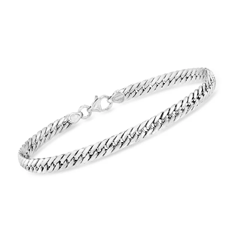 Ladies trendy geometric bangle bracelets -Ross-Simons Italian 14kt White Gold Cuban-Link Bracelet