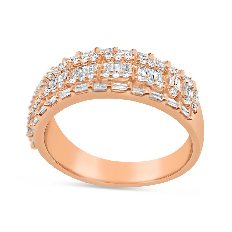 Elegant silver floral ring for women -Mens Gold Round and Baguette Diamond Ring | 14K | 0.80 CTW