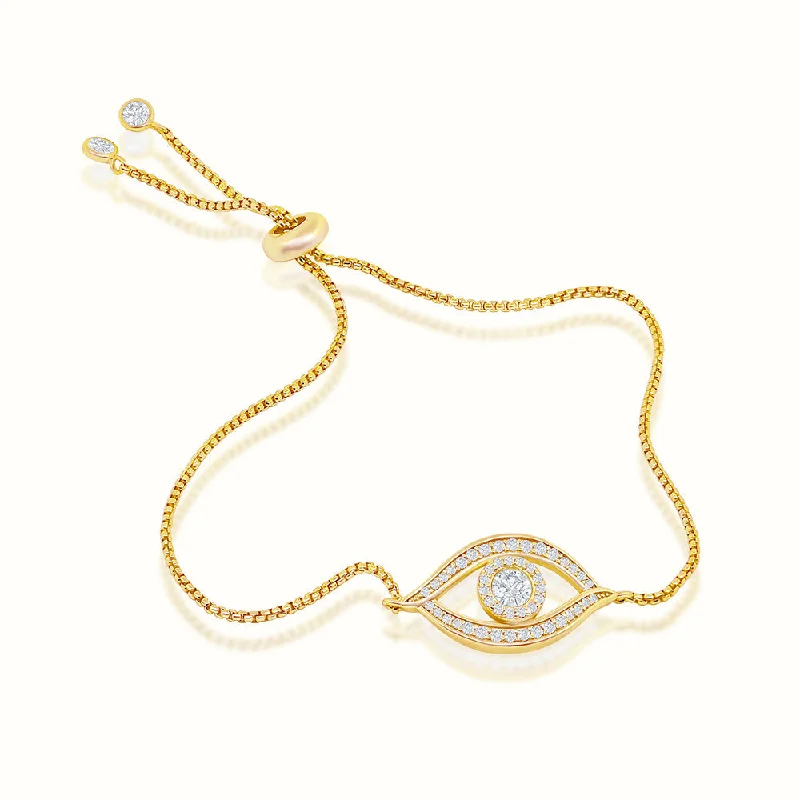 Vintage-inspired jade bangle bracelets -Women's Vermeil Round Diamond Evil Eye Bracelet