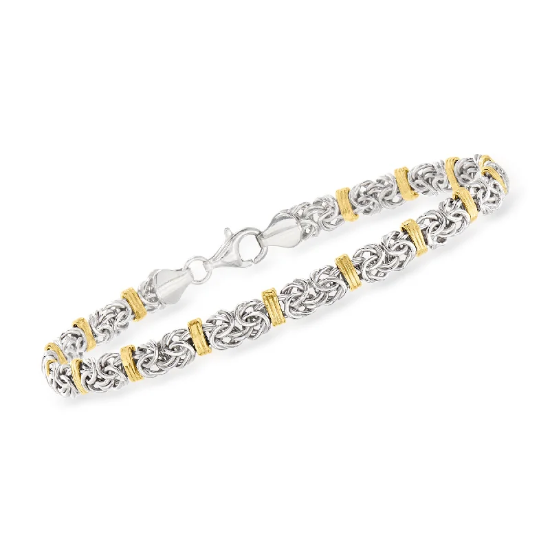 Ladies delicate sapphire vine bracelets -Ross-Simons Sterling Silver and 14kt Yellow Gold Byzantine Station Bracelet