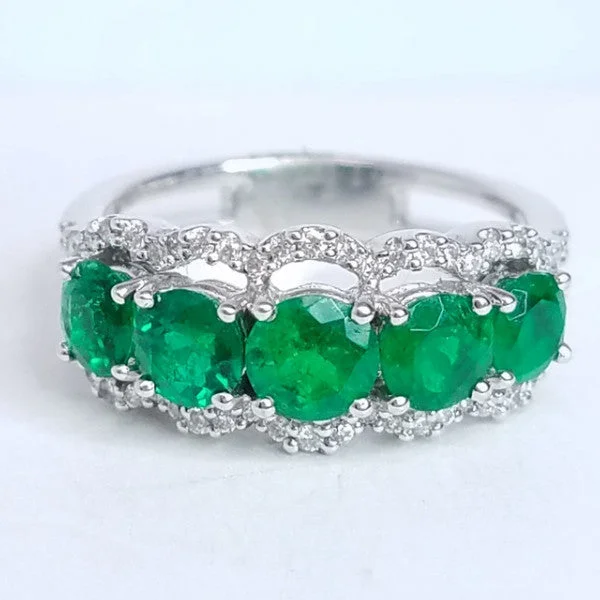 Vintage pearl stackable ring for ladies -"LADRG01420" Right Hand Ring Emeralds & Diamonds