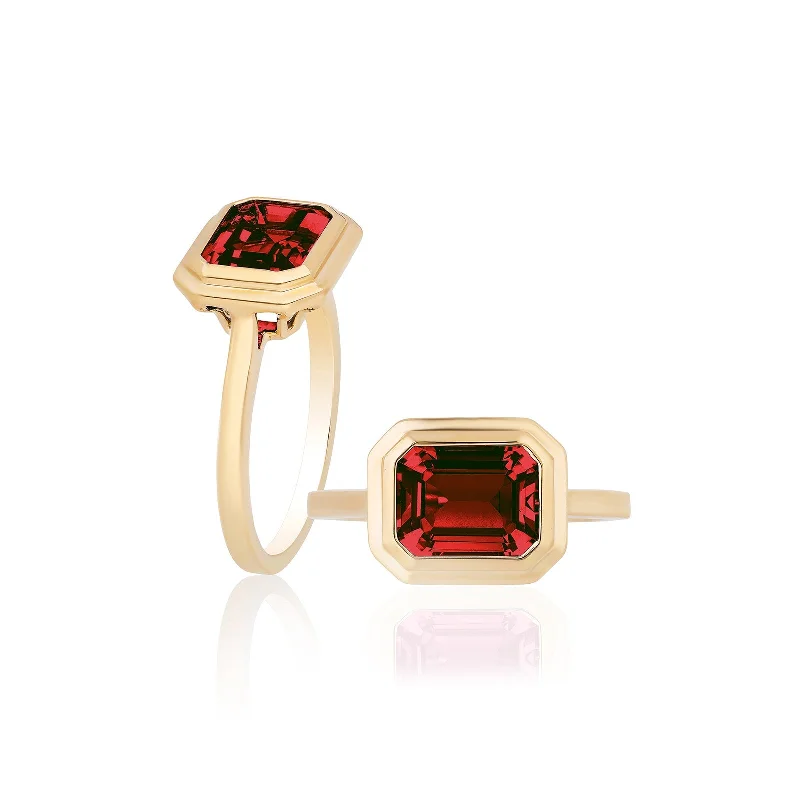 Modern rose gold floral ring for women -Emerald Cut Bezel Set Ring