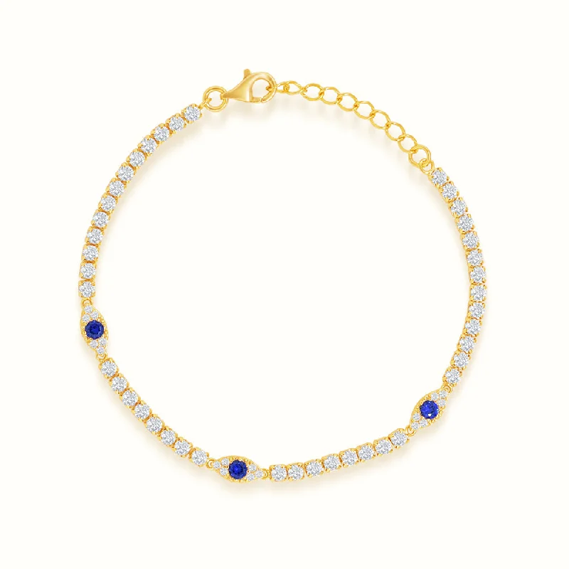 Classic silver spiral bracelets for ladies -Women's Vermeil Diamond Evil Eye Tennis Bracelet