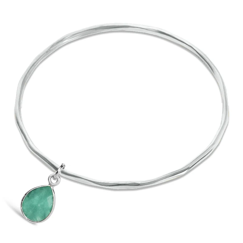 Modern gold crescent bracelets for women -Chrysoprase Charm Bangle | Silver | May