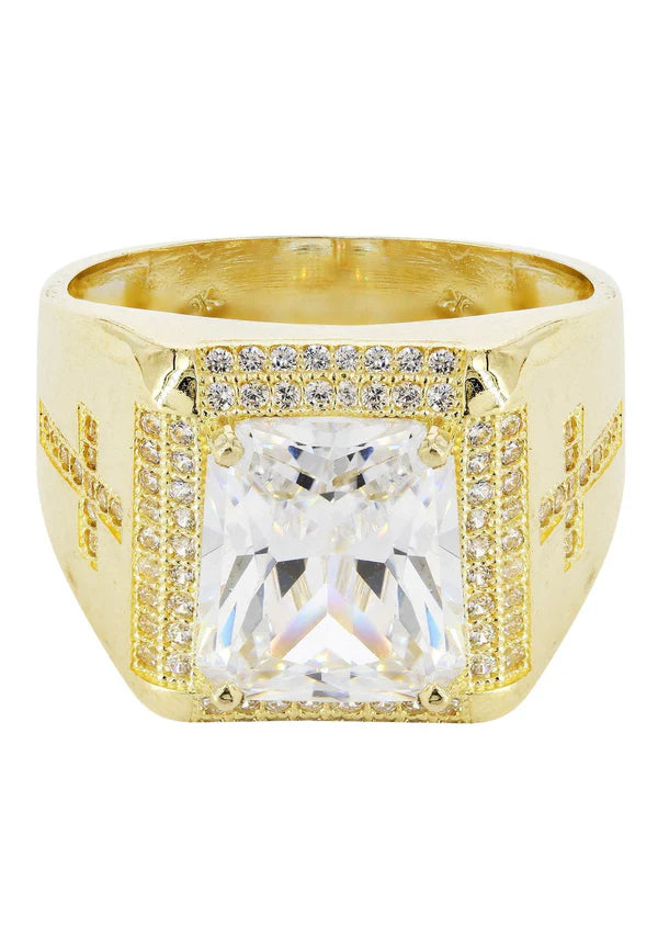 Ladies moonstone gem ring -Mens Rock Crystal Ring | 10K Solid Yellow Gold | Style #4