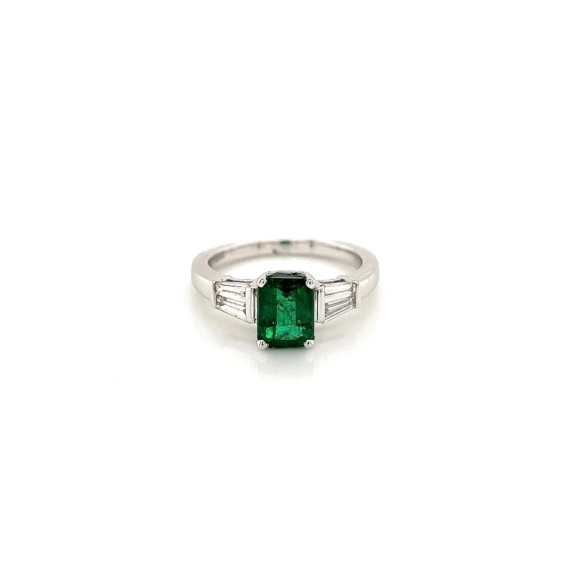 Ladies unique floral gem ring -2.17 Total Carat Green Emerald Ladies Three Stone Ring, GIA