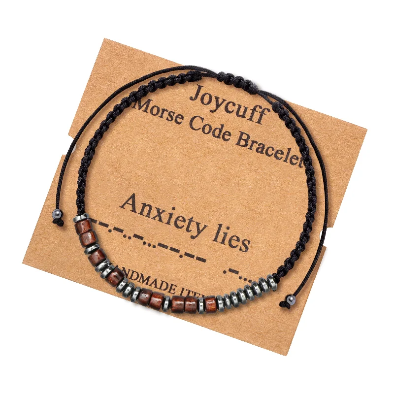 Ladies tribal-patterned bangle bracelets -Anxiety Lies Wood Morse Code Bracelet Secret Message Inspirational Jewelry for Her