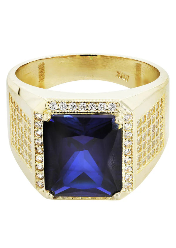 Modern silver knot ring for women -Mens Sapphire Ring | 10K Solid Yellow Gold | Style #6