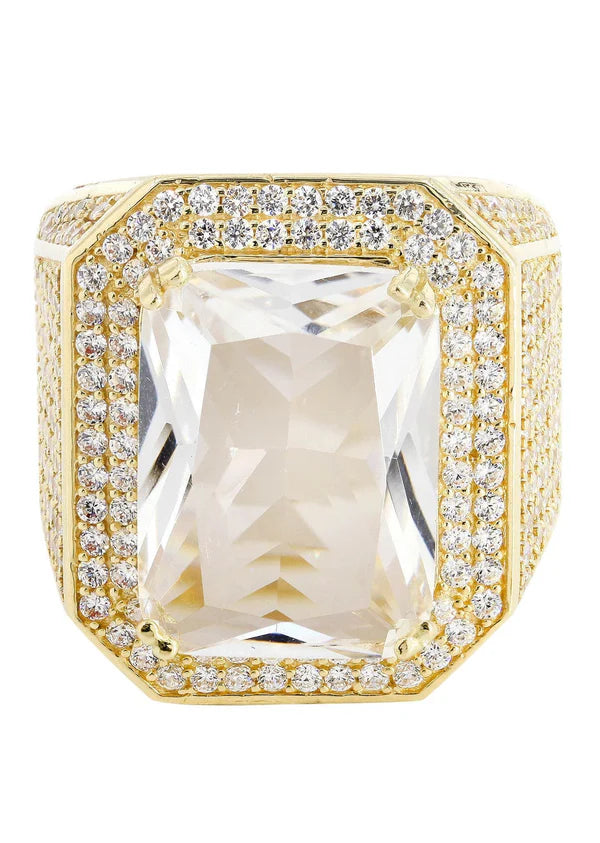 Ladies sparkling sapphire band ring -Mens Rock Crystal Ring | 10K Solid Yellow Gold | Style #6