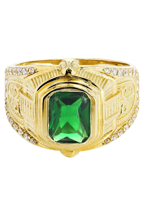 Ladies unique star-shaped ring -Mens Emerald Ring | 10K Solid Yellow Gold