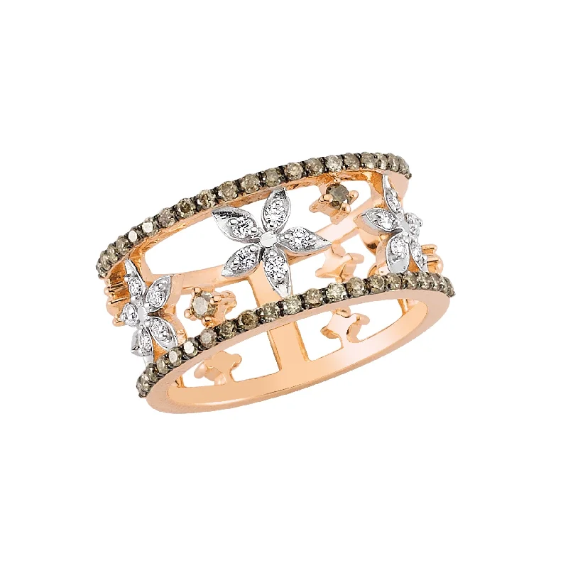 Modern rose gold twist ring for women -APPLE CORE 5 PIECE DIAMOND&BROWN RING