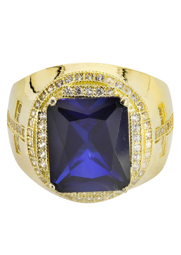 Ladies bold diamond accent ring -Mens Sapphire Ring | 10K Solid Yellow Gold | Style #5