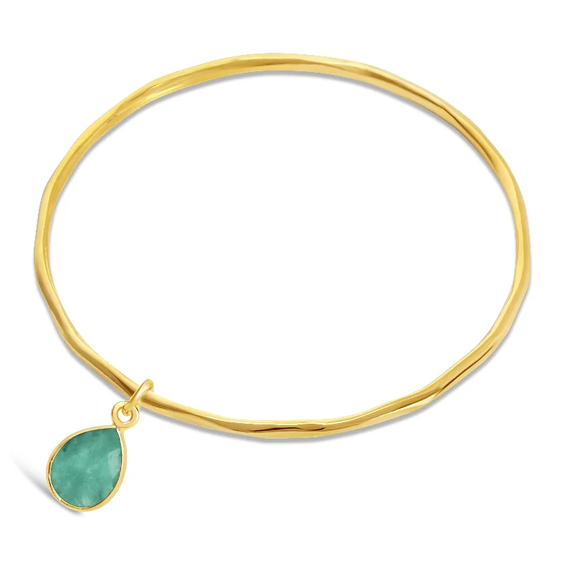 Elegant diamond bar bracelets -Chrysoprase Charm Bangle | Gold | May