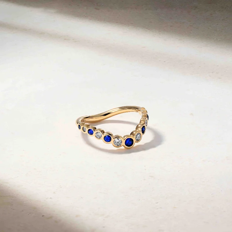 Elegant pearl inlay ring for ladies -Bubbly Zenith Sapphire and Diamond Ring