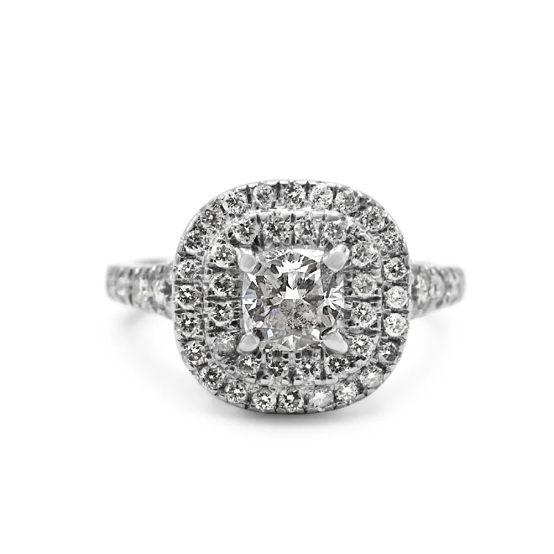 Ladies asymmetrical gemstone ring -GIA Certifcated Diamond Halo Ring - Platinum