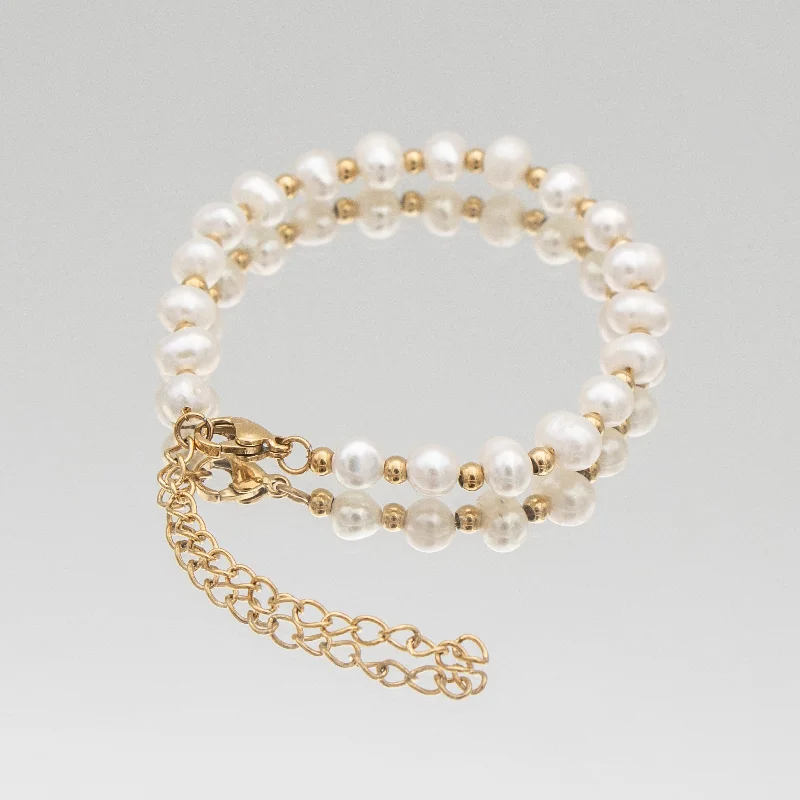 Ladies shimmering onyx cuff bracelets -Nadia Pearl Bead Bracelet