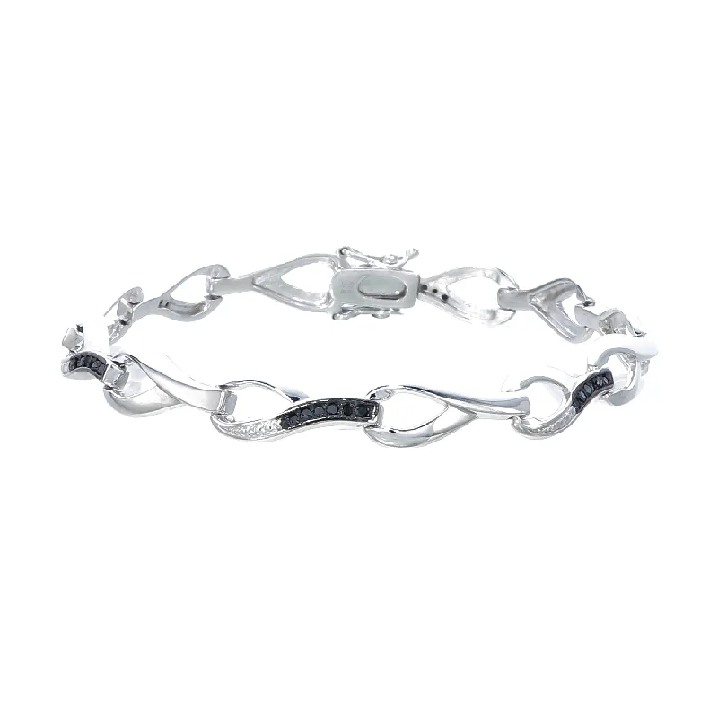 Ladies bold gold petal bracelets -0.35 cttw Black Diamond Bracelet .925 Sterling Silver With Rhodium Infinity