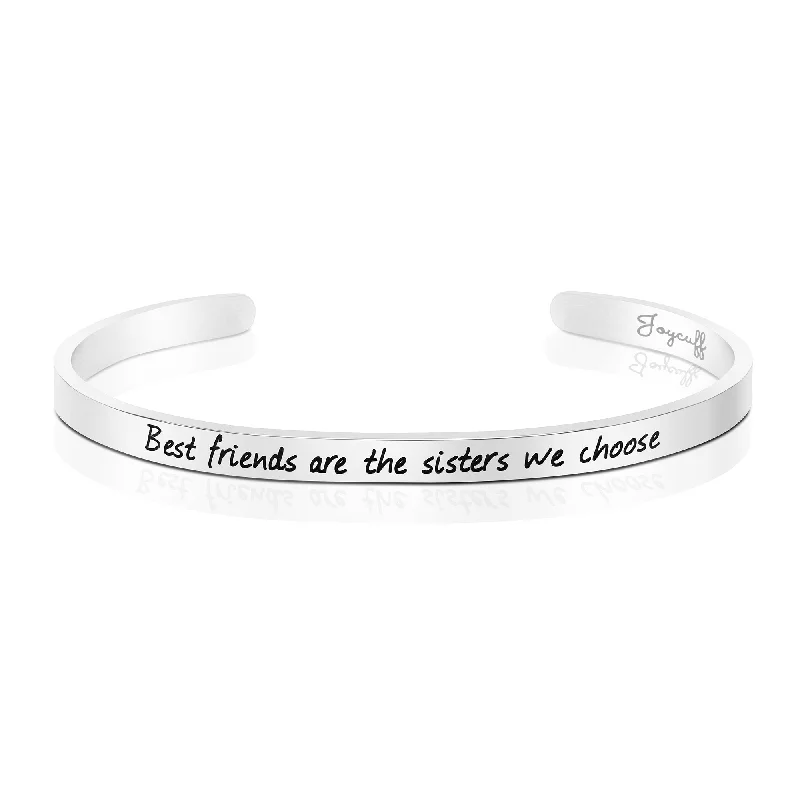 Elegant diamond bar bracelets -Best Friends are Sisters We Choose Mantra Bracelet