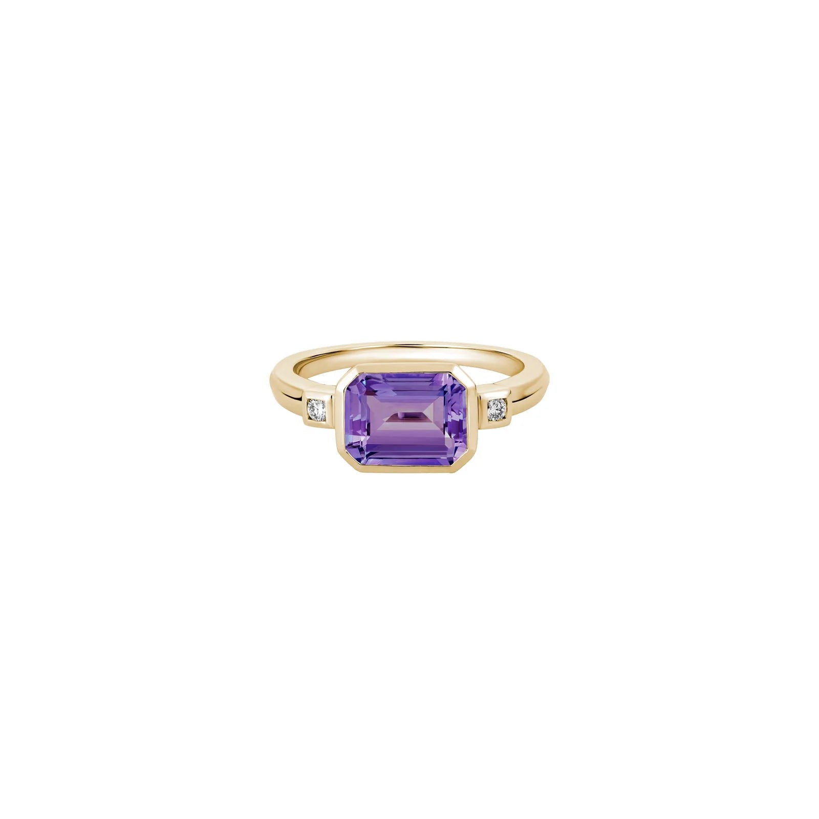 Simple gold eternity ring for ladies -14K Yellow Gold Diamond and Amethyst Ring