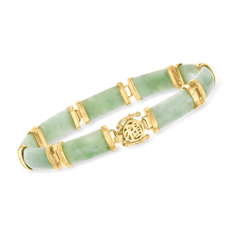 Ladies bold gold petal bracelets -Ross-Simons Green Jade "Good Fortune" Bracelet in 18kt Gold Over Sterling