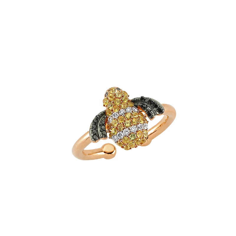 Elegant pearl inlay ring for ladies -HONEY BEE M DIAMOND&SAFIR WING BLACK RING