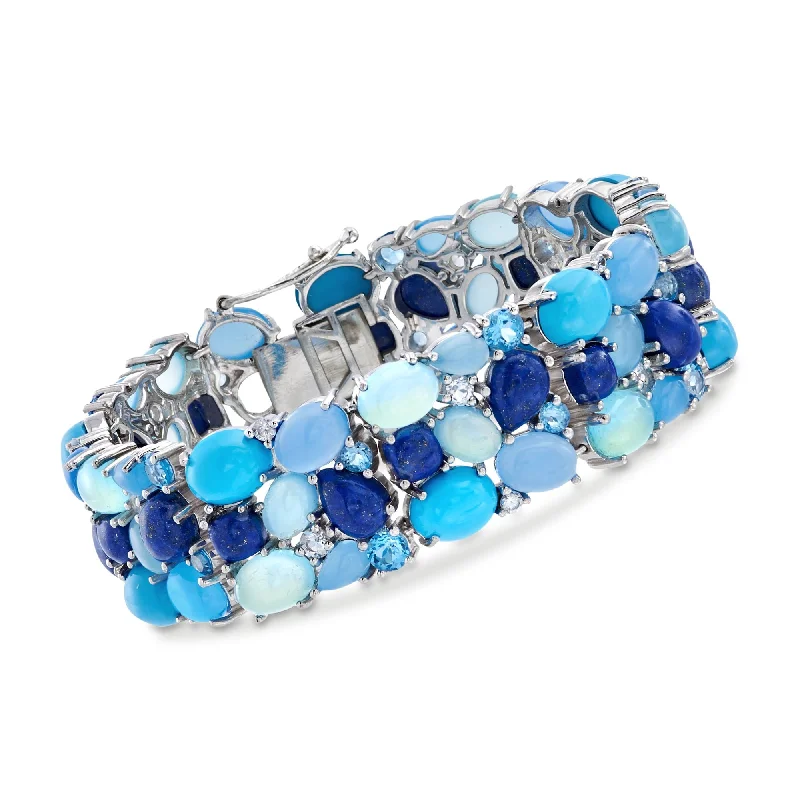 Ladies lightweight wrap bracelets -Ross-Simons Blue and White Multi-Stone Cluster Bracelet in Sterling Silver