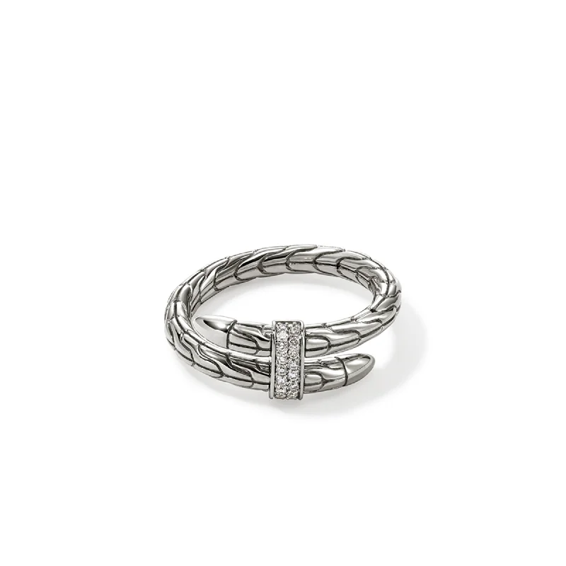 Ladies unique geometric band ring -Spear Ring, Sterling Silver, Diamonds