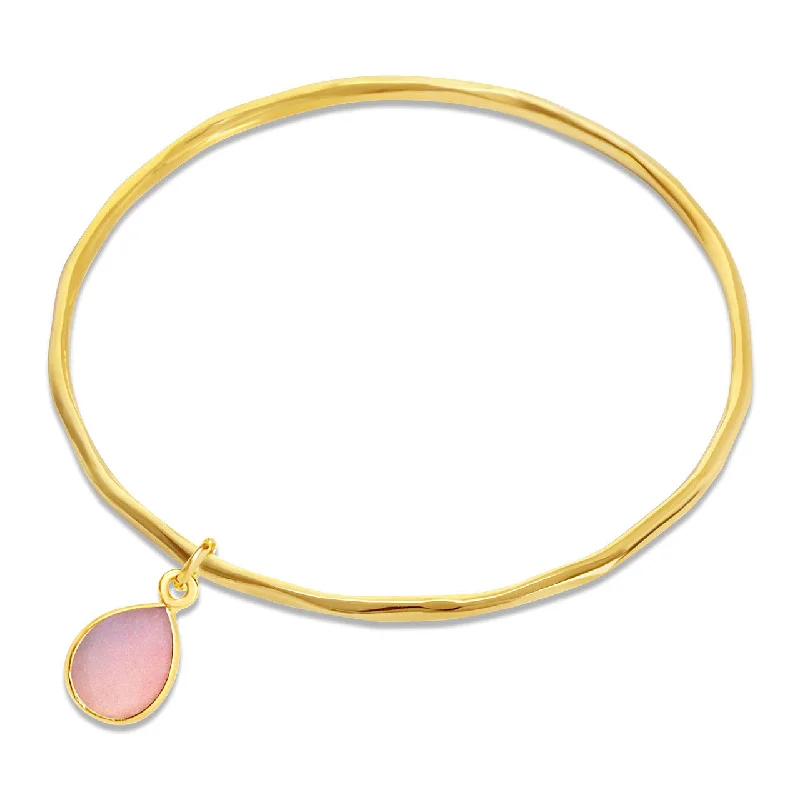 Vintage crystal petal bracelets for women -Pink Opal Charm Bangle | Gold - October