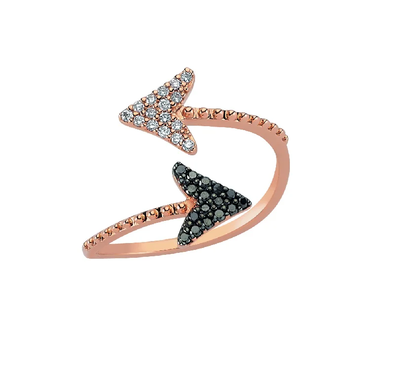 Ladies bold rose gold cocktail ring -EROS DOUBLE ARROW BLACK & DIAMOND RING