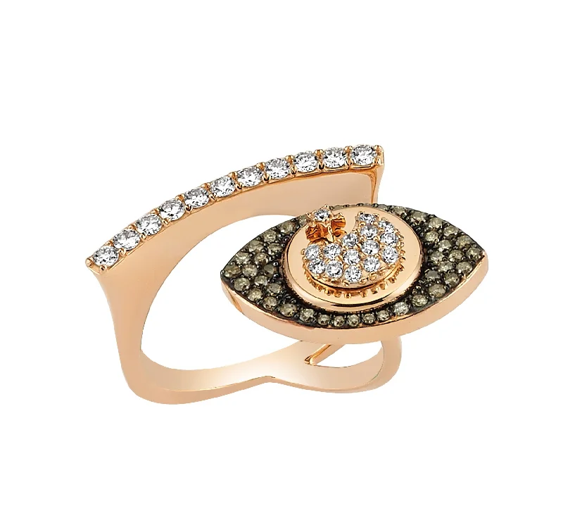 Ladies minimalist pearl band ring -EYE FULL BROWN&DIAMOND GOLD RING