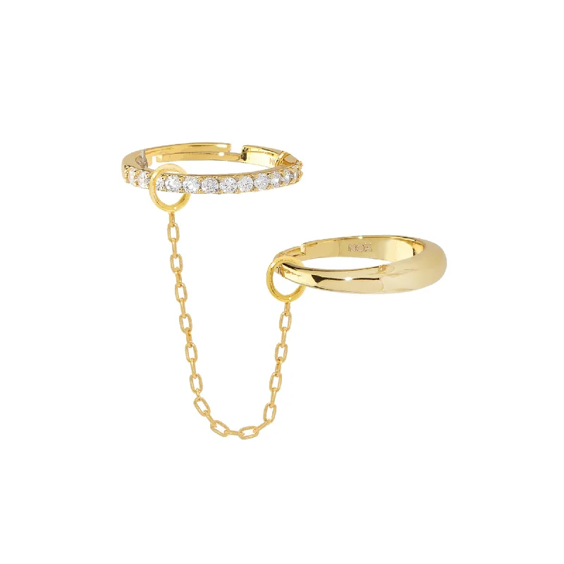 Bold statement gold ring for women -Chain Drop Rings