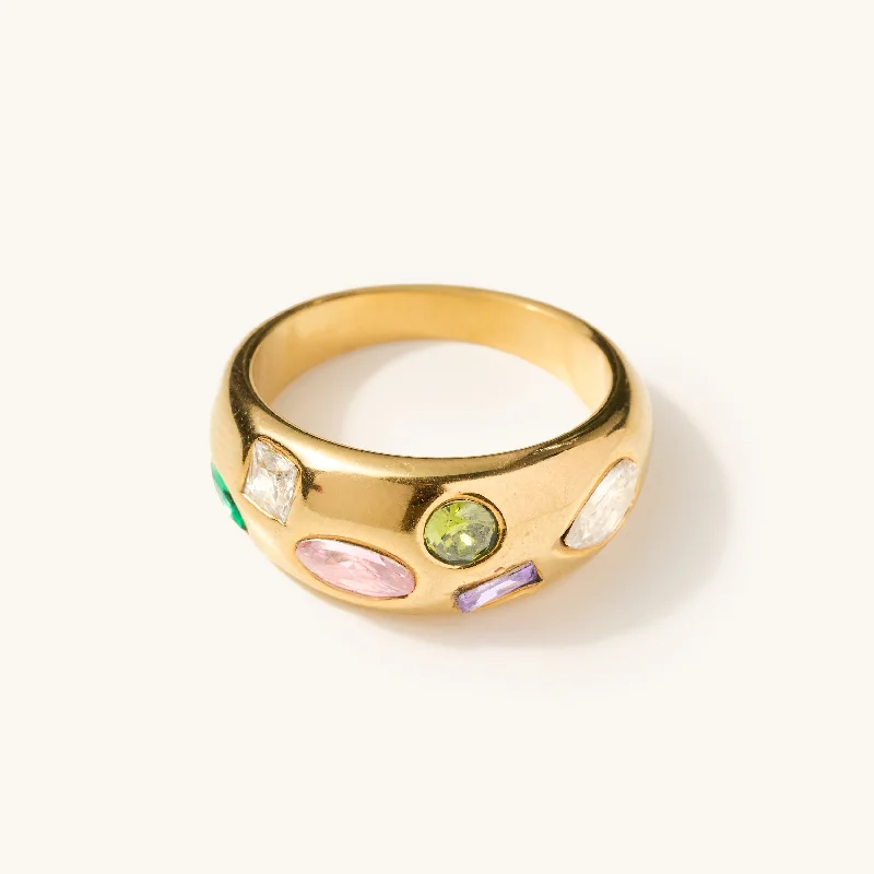 Ladies delicate emerald stackable ring -Lizzy Multi Gem Chunky Ring