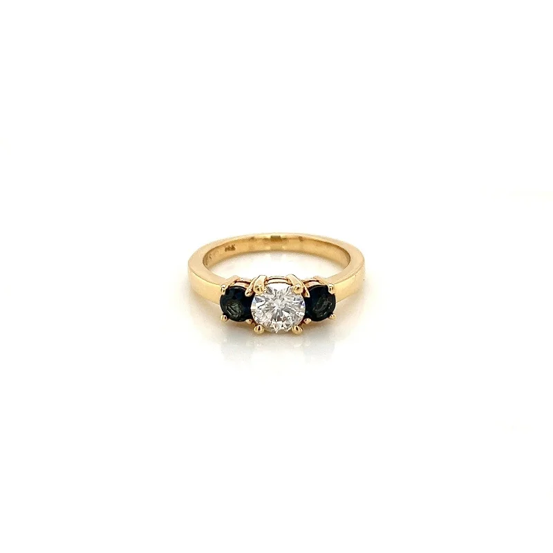 Ladies minimalist pearl band ring -0.70Carat Sapphire Ladies Three Stone Diamond Ring