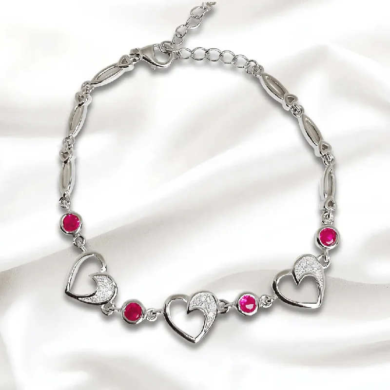 Ladies bold diamond petal bracelets -Heart Charm- Sterling Silver Bracelet