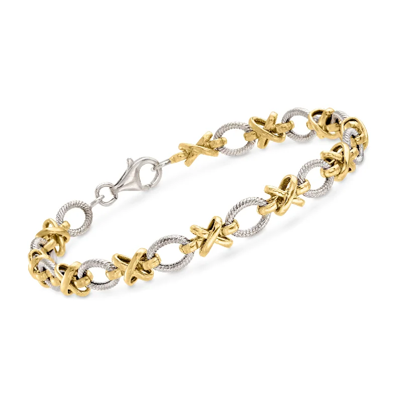 Ladies classic pearl wrap bracelets -Ross-Simons Sterling Silver and 14kt Yellow Gold Xo Link Bracelet