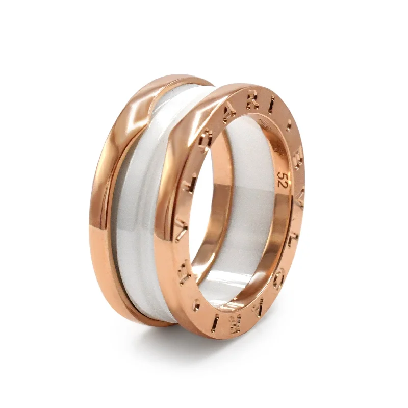 Ladies unique star-shaped ring -Bvlgari B.Zero1 Two Band Ring - 18ct Rose Gold & White Ceramic